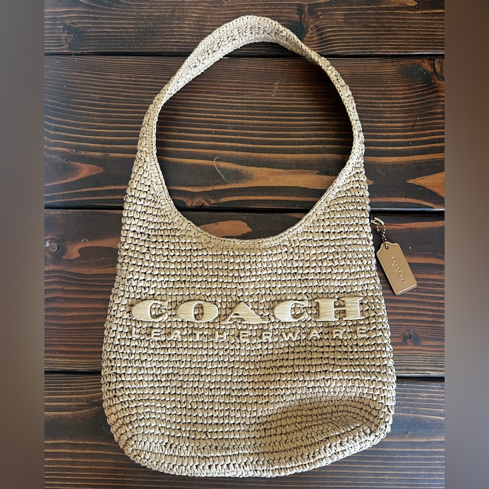 Like-New Coach Woven Straw Brooklyn 28 Shoulder Bag